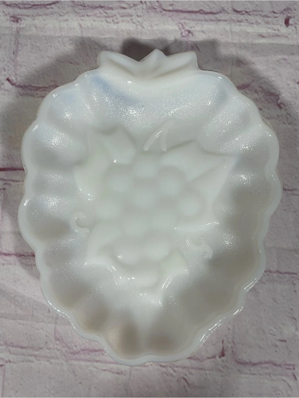 Vintage White Milk Glass Raised Grape Cluster and Leaves Candy Relish Dish Tray
